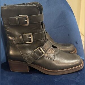Lucky Brand Black Katriny black leather buckle riding boots, size 7.